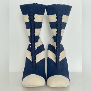Fendi Striped Sock Boots in Blue and White